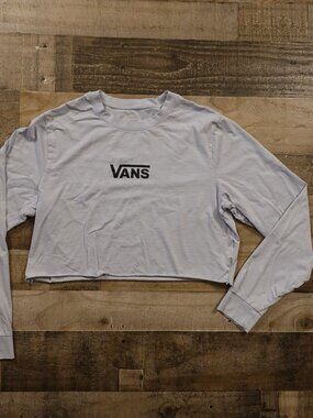 Vans Cropped Long Sleeve Crew Top Women’s XL Gray Logo Streetwear